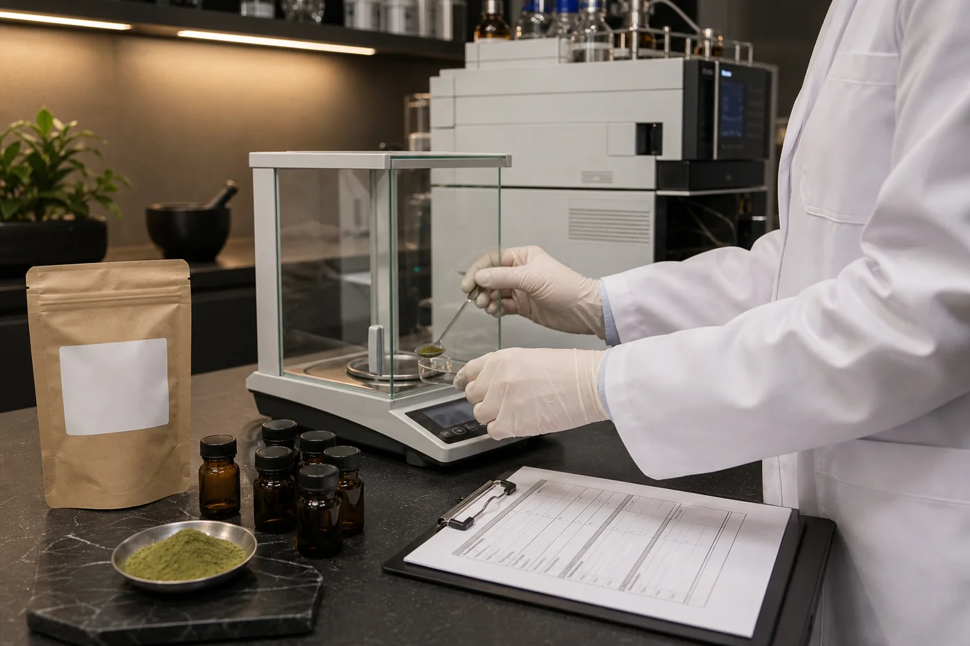 Illustrative laboratory quality-control workflow for botanical powder.