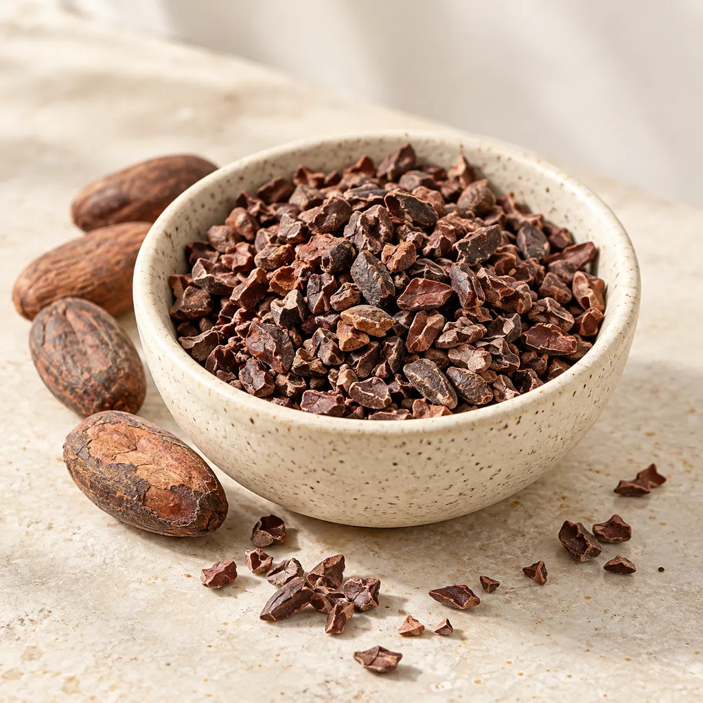 Illustrative cacao nibs with cacao raw materials